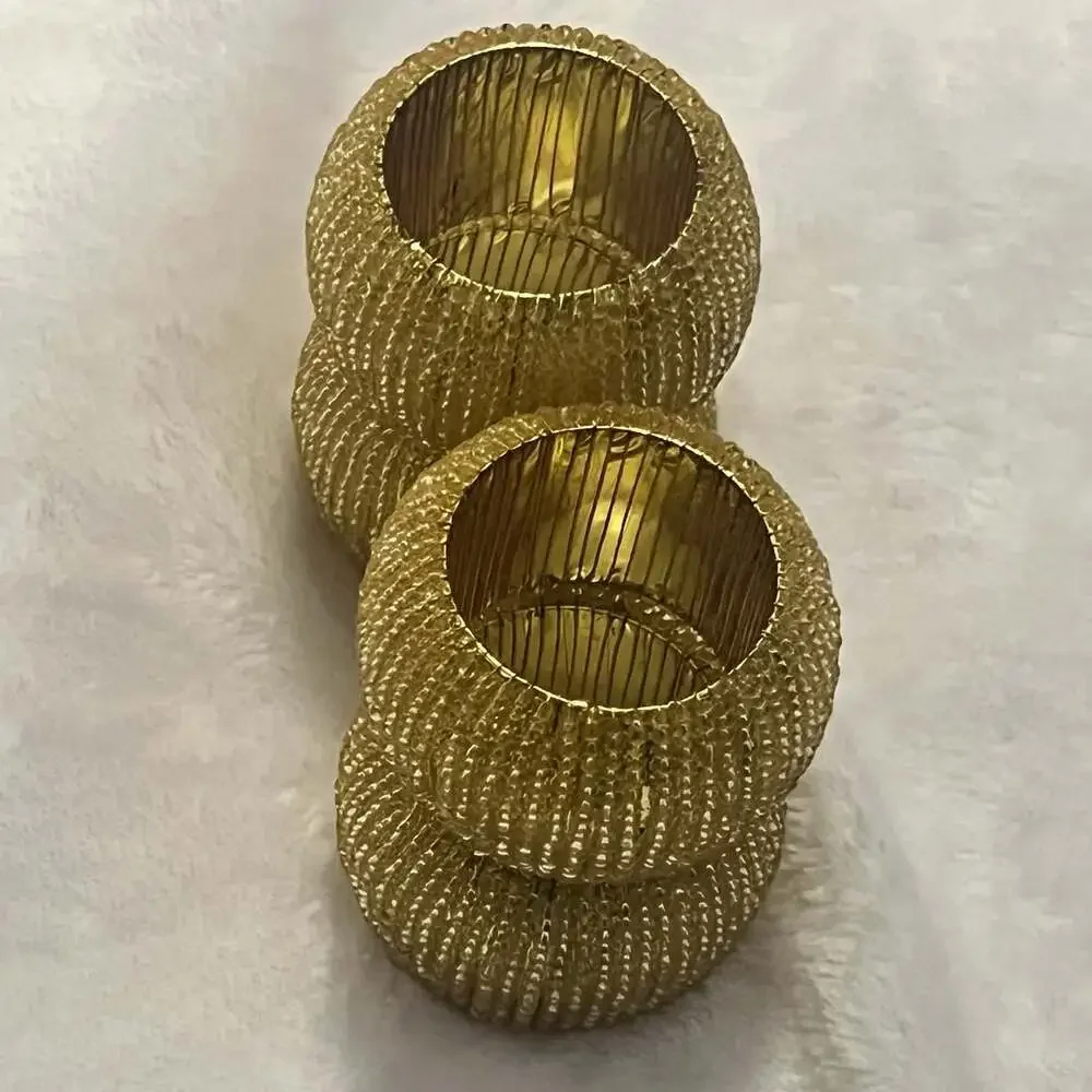 Pier one Gold Fabric Beaded Napkin Rings Set of 4 Dinner Party Set.